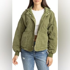 Blank NYC Quilted Hooded Jacket in Sweet Pea Green